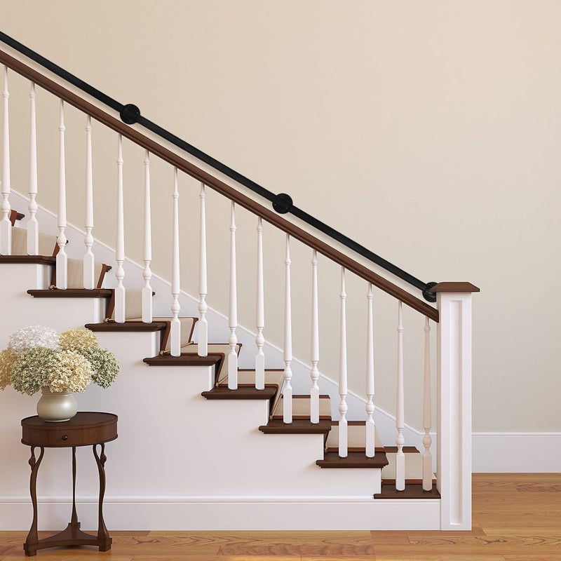 HouseAid 10FT Industrial Pipe Wall Handrail, Farmhouse Stairway Railing with 1-1/4 Inch Diameter Pipe, Vintage Style Stairs Handrail, Wall Mounted, Matte Black - Image 2